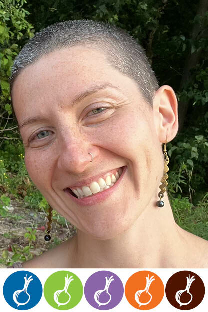 Headshot of Gina Stevensen with 5 onions