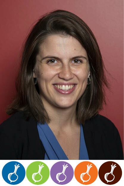 Headshot of Lydia Kaprelian with 5 onions