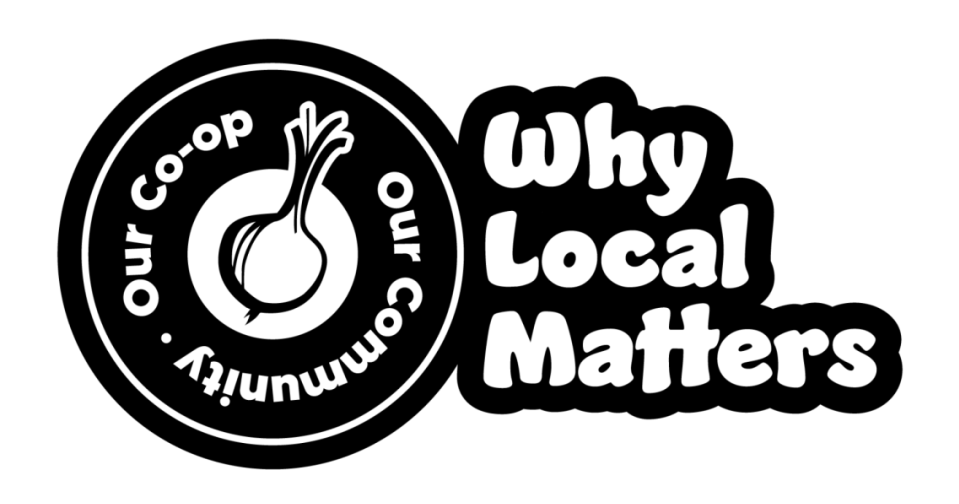 Black and white logo with text "Why Local Matters" and an onion graphic inside a circle.