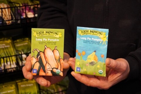 Two seed packets held by a person