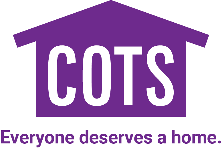 Logo of COTS: A house icon with the text "Everyone deserves a home." in purple.