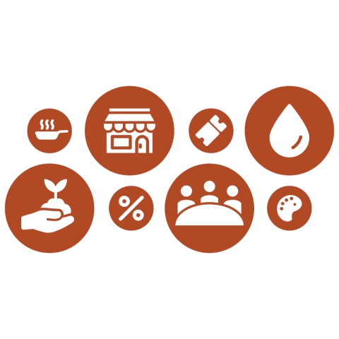 An array of white icons in rust red circles, each representing one of the benefits of City Market Membership.
