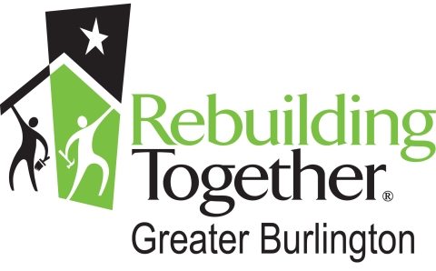 Rebuilding Together logo. Two figures build a home next to the words rebuilding together Greater Burlington